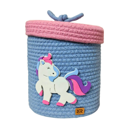 Unicorn Woven Storage Basket – Cute Rope Organizer with Lid for Kids Room & Nursery